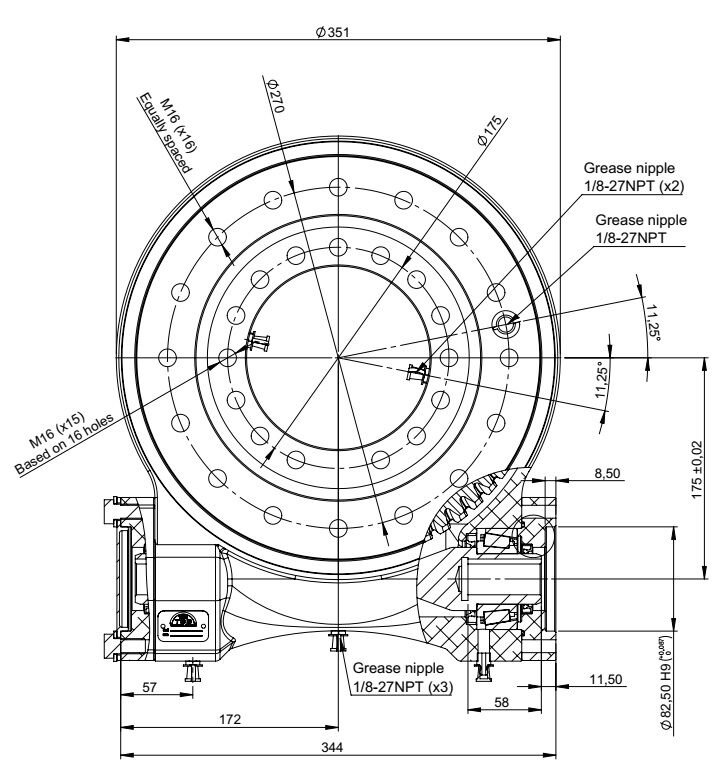 Rysunek wymiarowy obrotnicy LBE314-Z1
